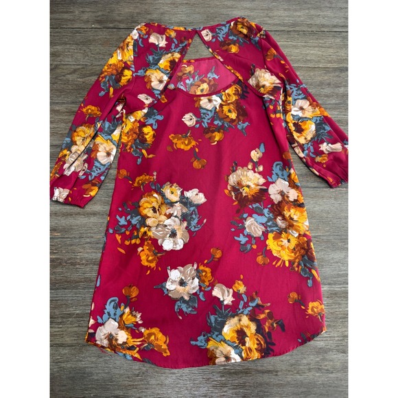 Rue21 Burgundy Floral Print Keyhole Neck Long Sleeve Shift Dress Size Small - Picture 4 of 5